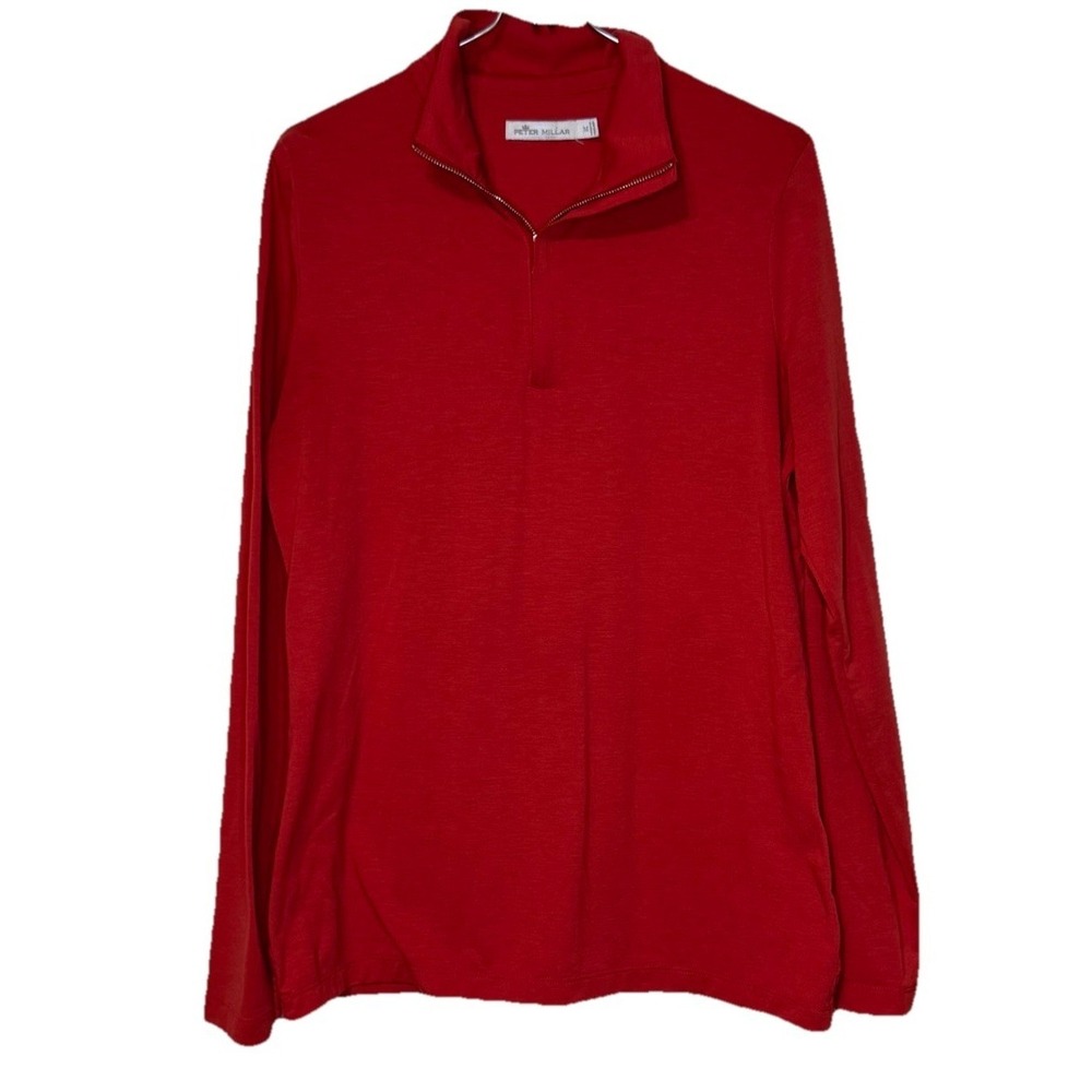 Peter Millar Men's Top 1/4 Zip Golf Long Sleeve Pullover Stretch Red Medium